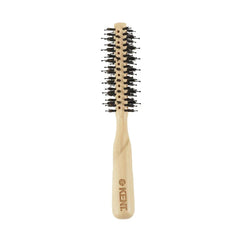 Vented round hair brush with mixed nylon bristles and light wood handle