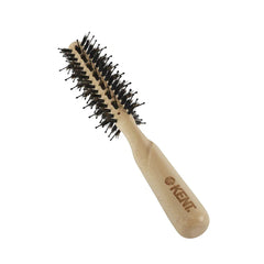 Small vented round hair brush with black bristles and KENT logo wooden handle