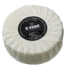 Round cream shaving soap refill puck with KENT black circular label