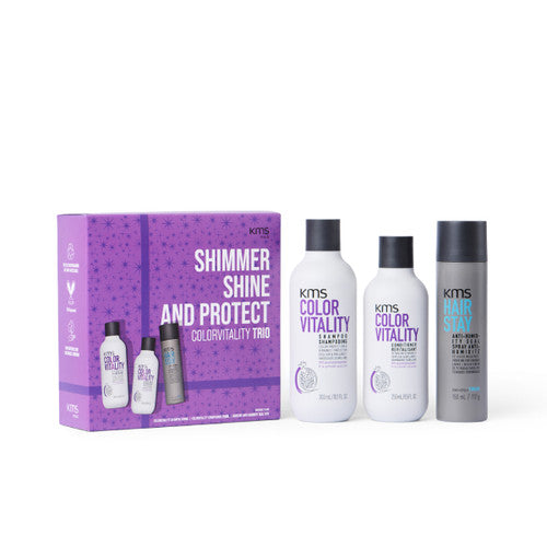 Hair care gift pack with three KMS bottles and purple box