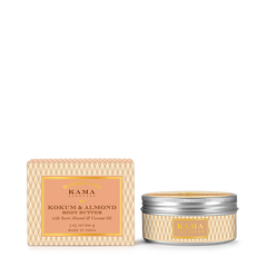 Kama Ayurveda body butter jar and matching box, gold diamond pattern with logo