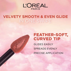 Liquid lipstick applicator with curved tip, rich berry-red pigment