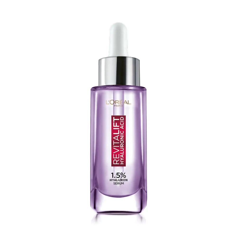 Revitalift hyaluronic acid serum bottle with silver dropper, purple label