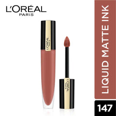 Matte liquid lipstick set: rose-mauve tube and doe-foot applicator with red-brown tip.