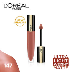 Matte liquid lipstick duo: rose-mauve tube and red-brown doe-foot applicator.