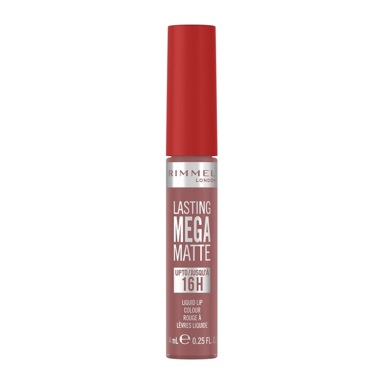 Liquid matte lip colour in red-rose tube, Rimmel Lasting Mega Matte
