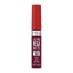 Liquid matte lip colour in red-plum tube, Rimmel Lasting Mega Matte, shade 810