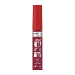 Lasting Mega Matte liquid lip colour bottle, deep ruby red shade
