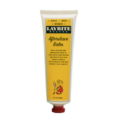 Layrite aftershave balm tube with yellow label and red screw cap