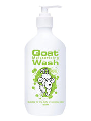 Goat Moisturizing Wash body wash bottle with white pump, lemon graphic label, 500ml