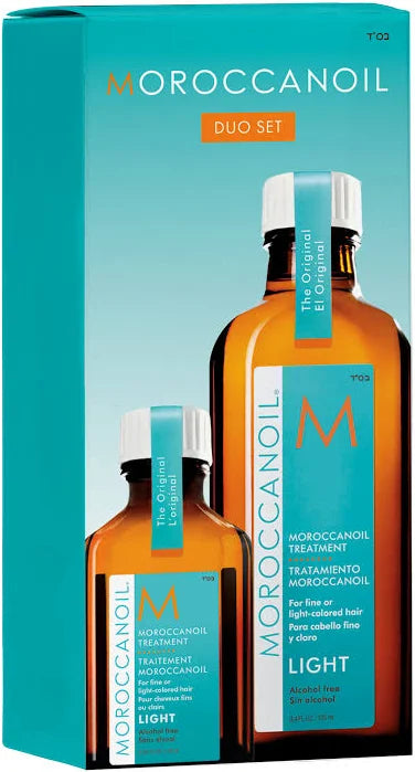 Moroccanoil light hair treatment duo set with two orange bottles