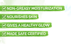 Honey Malai oil-free face moisturizer benefit icons: non-greasy, nourishes, glow