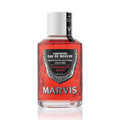 Marvis concentrated mouthwash bottle, red liquid with CINNAMON MINT label