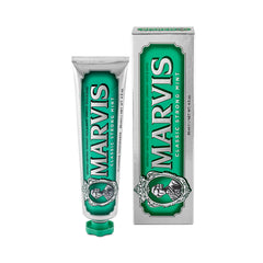 Marvis Classic Strong Mint toothpaste in green tube and matching box, 85 ml