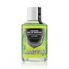 Marvis spearmint concentrated mouthwash bottle, green glass with black label
