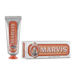 Marvis ginger mint travel-size toothpaste tube and box, 25 ml
