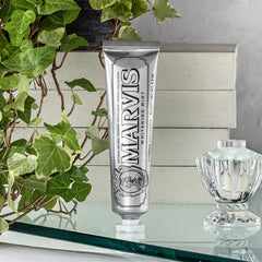 Marvis Whitening toothpaste tube with silver cap