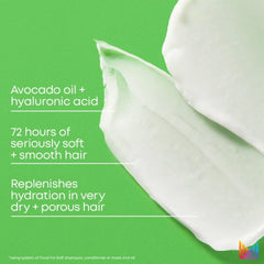 White hydrating cream texture for hair mask with avocado oil and hyaluronic acid