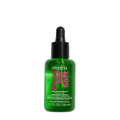 Matrix Food For Soft multi-use hair oil serum bottle, green with black dropper cap