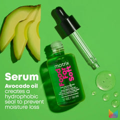 Matrix Food For Soft avocado oil serum bottle with dropper and avocado pieces