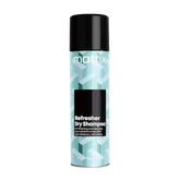 Matrix dry shampoo bottle, teal spray can with black cap and label