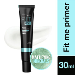 Maybelline Fit Me matte poreless primer tube with 30ml label and minerals graphic