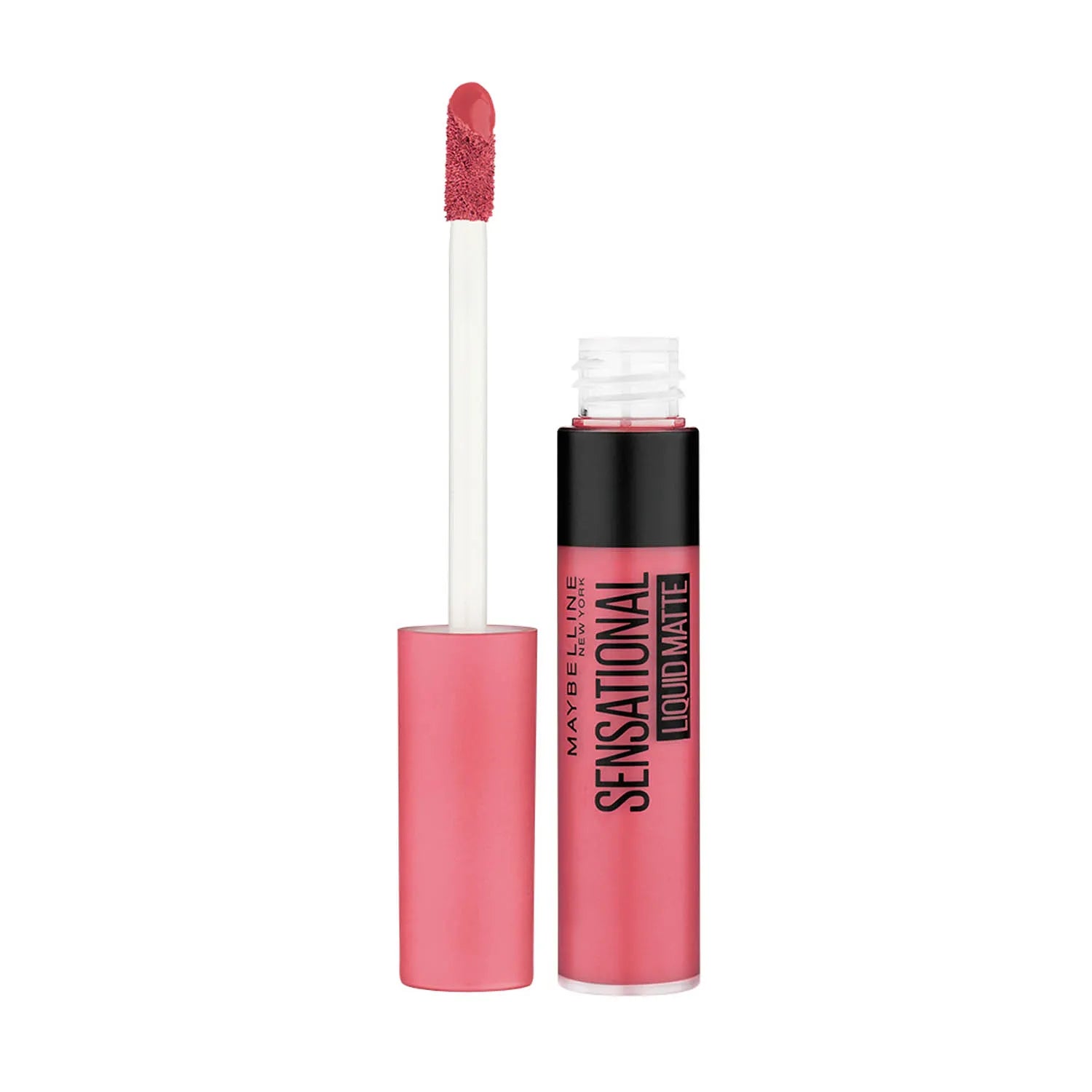 Liquid matte lipstick applicator and tube in berry pink shade