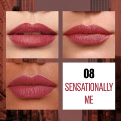 Lip swatches of Maybelline liquid matte lipstick shade 08, rose mauve