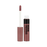 Liquid matte lipstick in mauve nude shade, showing open applicator and cap.