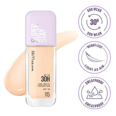 Liquid foundation bottle with cap, shade 115, up to 30H, SPF 16