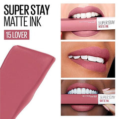 Matte liquid lipstick swatch on lips, pink mauve finish.
