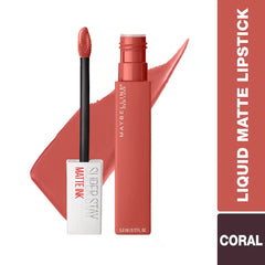 Matte liquid lipstick coral shade with applicator wand, tube labeled 130 Self Starter