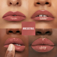 Glossy pink lips wearing Maybelline Super Stay Vinyl Ink liquid lipstick