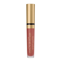 Soft matte liquid lipstick in Muted Russet, gold tube with doe-foot applicator