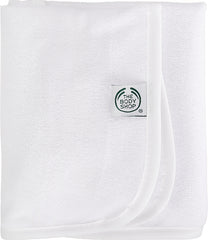 Inflatable bath pillow, white with front logo patch and curved edge straps