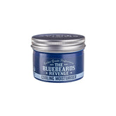 Bluebeards Revenge cooling moisturiser jar with silver lid, blue label