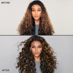 Hair masque treatment on long curly hair, glossy defined curls