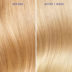 Blonde hair strands split before and after 1 week with treatment
