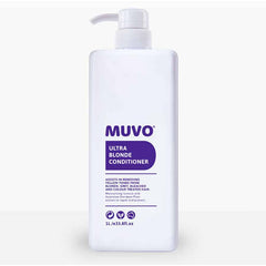 Muvo Ultra Blonde Conditioner bottle with pump, 1L, white and blue label
