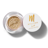 Loose gold shimmer pigment pot with open lid and gold sparkly powder