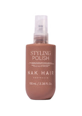 Brown styling polish serum bottle with white pump, 100 ml.