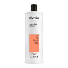 Nioxin System 4 scalp + hair thickening shampoo bottle, 1 L, white with orange label