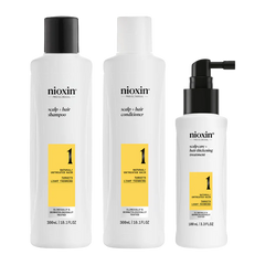 Nioxin scalp + hair thickening system kit: shampoo, conditioner, scalp treatment bottles