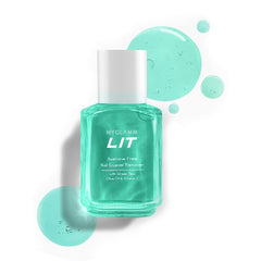 MyGlamm LIT nail enamel remover bottle with green splash accents and white cap