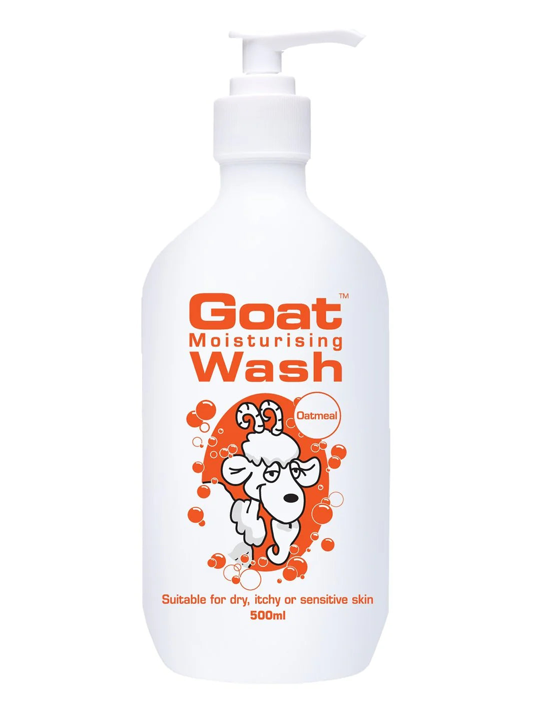 Moisturizing body wash bottle with pump, Goat Oatmeal, 500ml, white and orange label