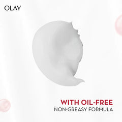 Olay oil-free whipped moisturiser shown as white cream on a jar silhouette