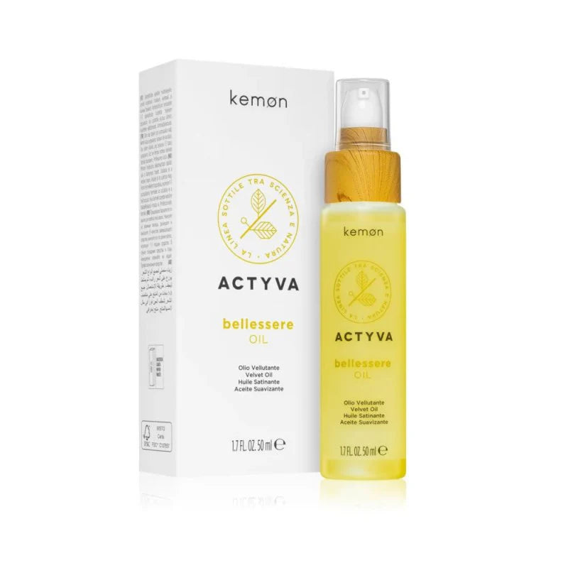 Kemon Actyva Bellesere hair oil bottle and box, 50 ml