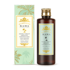 Kama Ayurveda extra virgin organic coconut oil bottle with matching carton box