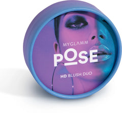 MyGlamm POSE HD blush duo compact with blue case and purple-toned lid