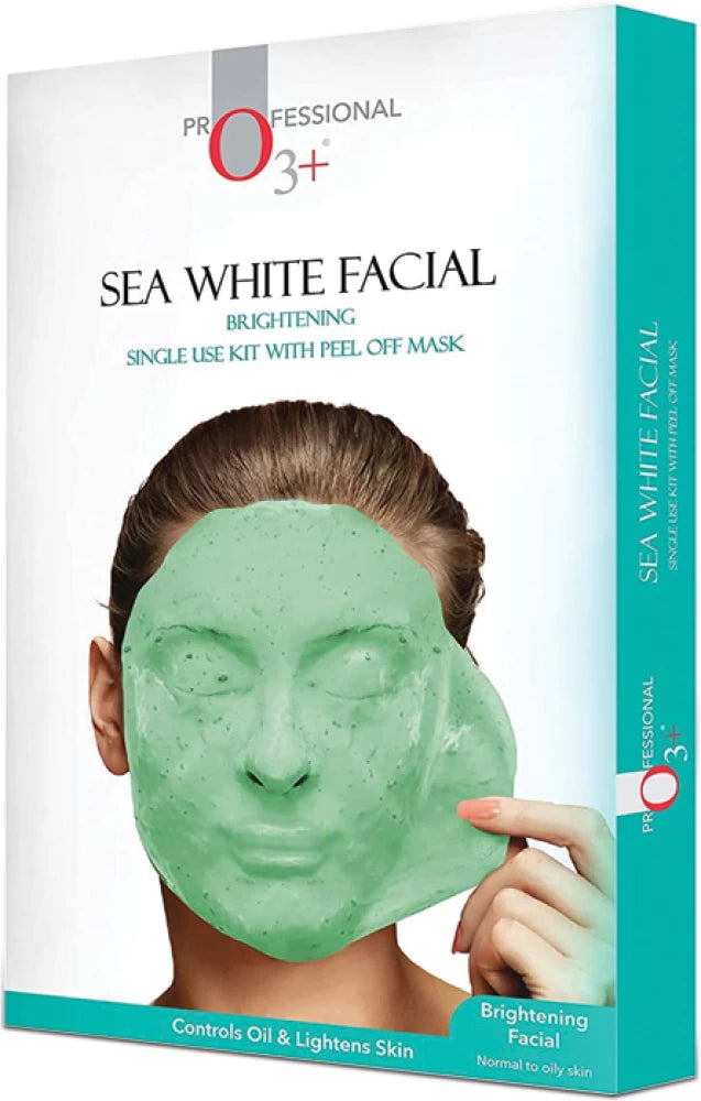 Peel-off facial mask kit box with green mask on face